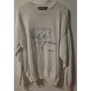 Bernette Scottish Isle Mens XL Golf Themed White Cotton Crew Neck Preppy Classic